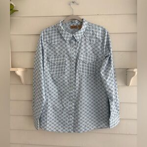 Wrangler Blue Floral Pearl Button Snap Long Sleeve Western Shirt Women’s Large